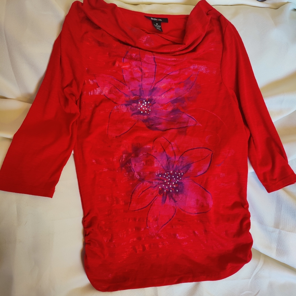 Style & Co 3/4 Sleeve Red Top